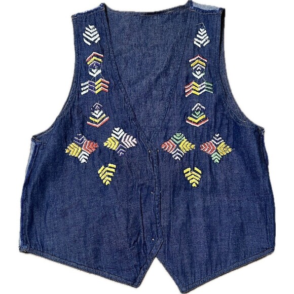 Embroidered Beaded Western Blue Denim Vest By‎ Pretty Bleu Women’s Size M Cotton - Picture 10 of 10